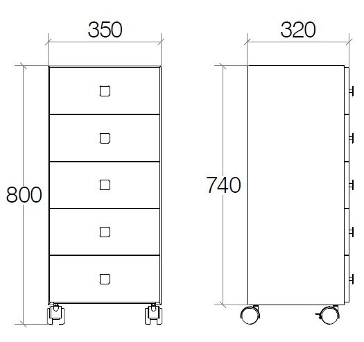 lineabeta RUNNER Rollcontainer 5 Schubladen mit quadratischen Griffen