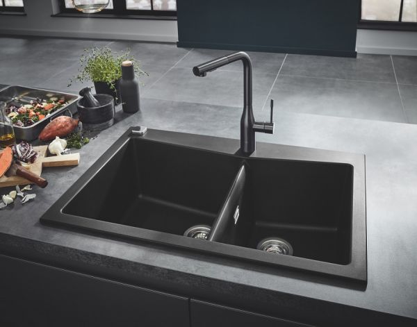Grohe K700 90-C Küchenspüle mit Doppelbecken, granit schwarz