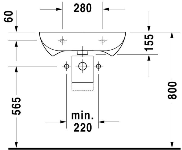 Duravit D-Code Waschtisch rechteckig 60x55,5cm, mit Hahnloch, ohne Überlauf, weiß 2313600000