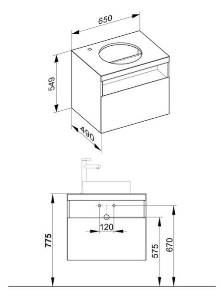 Keuco Stageline Waschtischunterbau f. Keramik-Waschtisch mit Hahnlochbohrung links, ohne Elektrik 32854180000