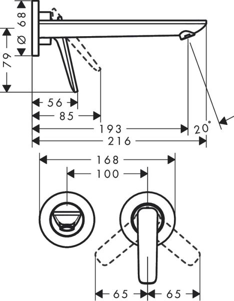 Axor Citterio C Cubic Cut Waschtischarmatur Unterputz für Wandmontage