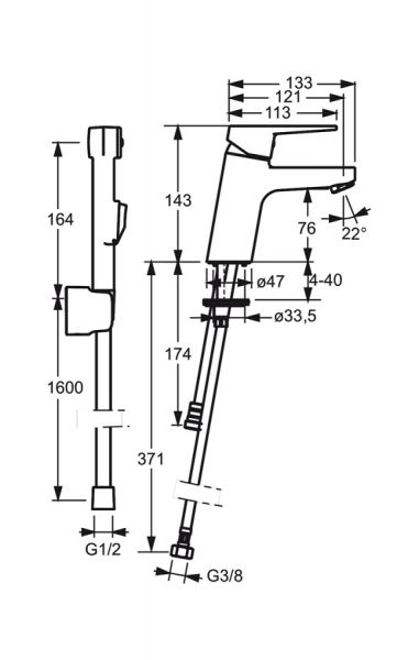 Hansa Hansatwist Waschtisch-Einhand-Einlochbatterie mit Funktionsbrause, Bügelhebel, chrom