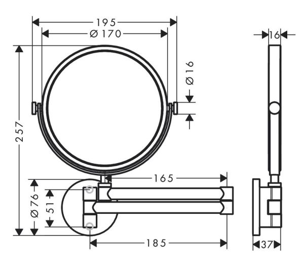 Axor Universal Circular Rasierspiegel, 1,7-fache Vergrößerung, schwenkbar