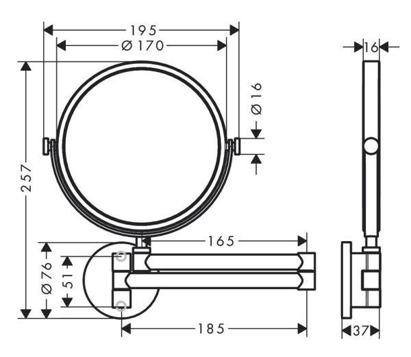 Axor Universal Circular Rasierspiegel, 1,7-fache Vergrößerung, schwenkbar 