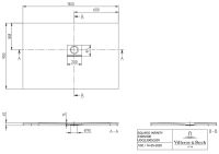 Vorschau: Villeroy&Boch Squaro Infinity Quaryl®-Duschwanne, Eckeinbau rechts gegen Wand, 130x90cm, technische Zeichnung