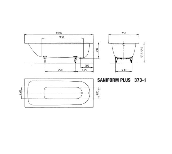 Kaldewei Saniform Plus Rechteck-Badewanne 170x75cm, weiß Mod. 373-1