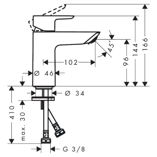 hansgrohe Neovis Q Waschtischarmatur 100 CoolStart mit Metall Push-Open Ablaufgarnitur, chrom