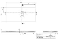 Vorschau: Villeroy&Boch Squaro Infinity Quaryl®-Duschwanne, Eckeinbau rechts gegen Wand, 150x75cm, techn. Zeichnung