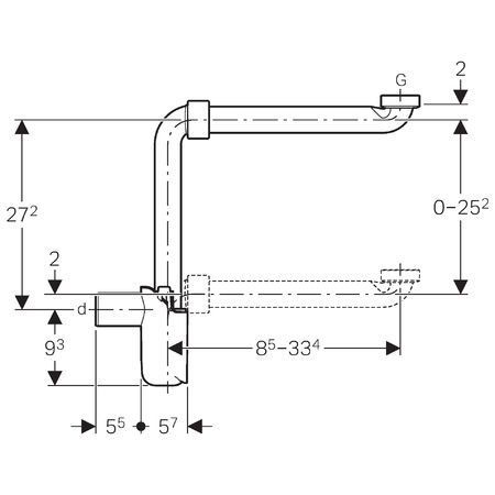 Geberit Raumsparsiphon für Waschtisch, Ø 32mm x 1 1/4", Abgang horizontal