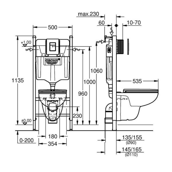 Grohe Solido Compact 5-in1 WC-Set mit Even Drückerplatte, Soft-Close-WC-Sitz, weiß