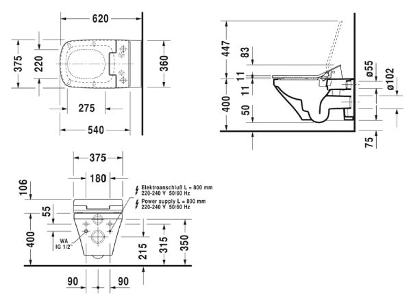 Duravit SensoWash Slim Set mit Durastyle Dusch-Wand-WC, weiß