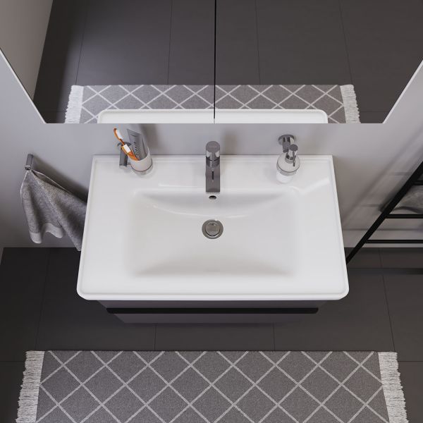 Duravit D-Neo Waschtisch rechteckig 80x48cm, mit Überlauf, mit WonderGliss, weiß 23678000001