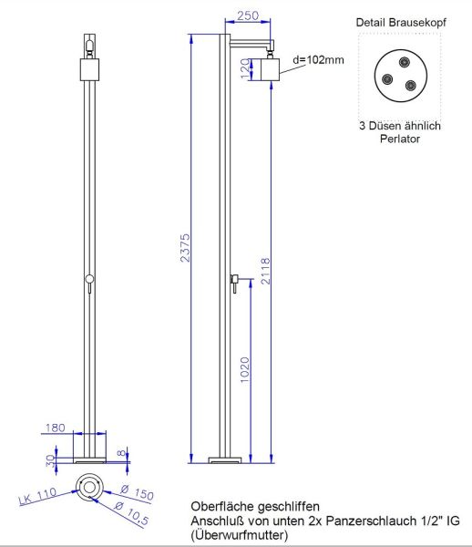 Ideal Frosto Gartendusche mit Heizband, frostsicher, schwarz