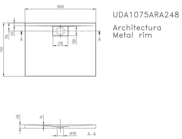 Villeroy&Boch Architectura MetalRim Duschwanne inkl. Antirutsch (VILBOGRIP),100x75cm, weiß UDA1075ARA248GV-01