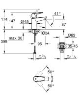 Vorschau: Grohe BauEdge Waschtischarmatur S-Size, Push-Open Ablaufgarnitur, LowFlow 3,5 l/min, chrom