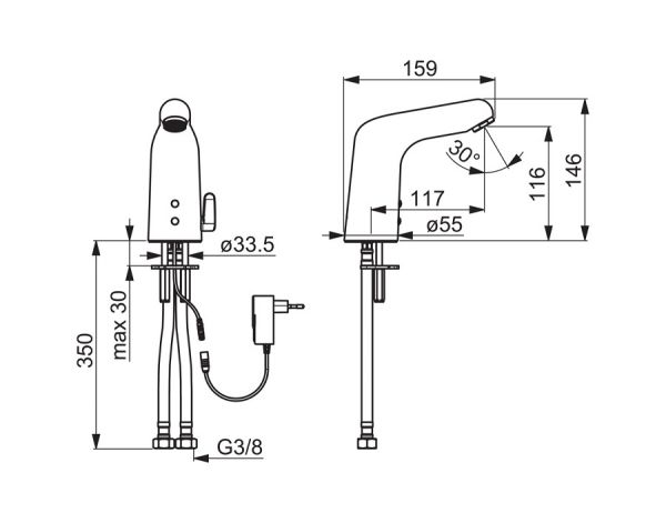 Hansa Hansamedipro Waschtisch-Elektronik-Batterie, Netzbetrieb 9/12 V, chrom