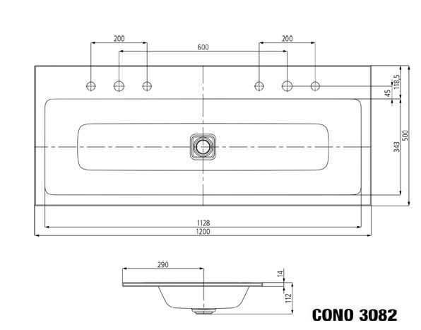 Kaldewei Cono Einbauwaschtisch, 120x50cm, mit Perl-Effekt, Mod. 3082