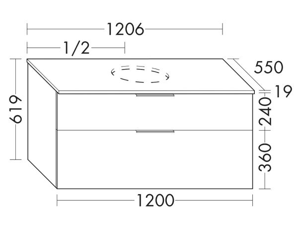 Burgbad Eqio Waschtischunterschrank für Aufsatzwaschtisch 120x55cm, mit Konsolenplatte, 2 Auszüge