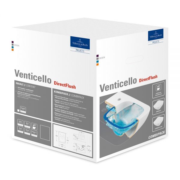 Villeroy&Boch Venticello Wand-Tiefspül-WC mit DirectFlush, inkl. WC-Sitz SlimSeat Line, Combi-Pack