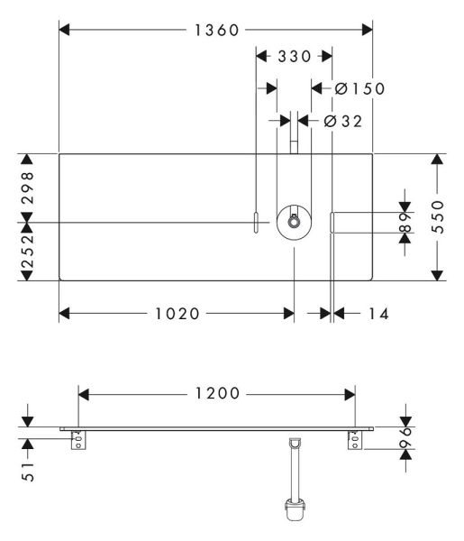 Hansgrohe Xelu Q Konsole 136cm mit Ausschnitt rechts, für Aufsatzwaschtisch ohne Hahnloch