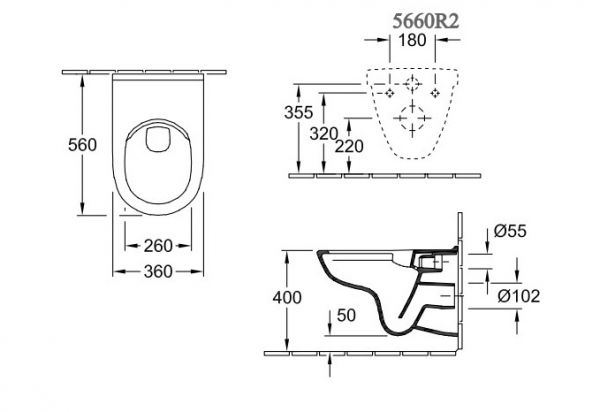 Villeroy&Boch O.Novo Wand-Tiefspül-WC, Spülrandlos mit DirectFlush 5660R201_1