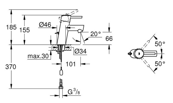Grohe Concetto Einhand-Waschtischbatterie S-Size, versenkbare Kette, chrom