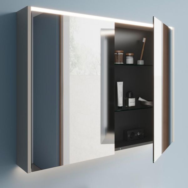 Burgbad Devio Spiegelschrank 100x76cm, LED-Beleuchtung, 2 Spiegeltüren, veloursgrau matt SPWD100F7216 