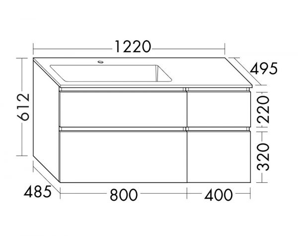 Burgbad Lin20 Mineralguss-Waschtisch mit Waschtischunterschrank, 4 Auszüge, wandhängend, 122cm SGIJ122LF5351C0001