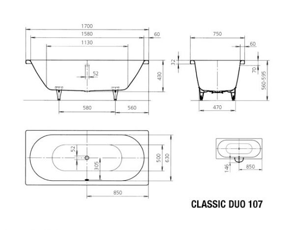 Kaldewei Classic Duo Rechteck Badewanne 170x75x42cm Mod. 107