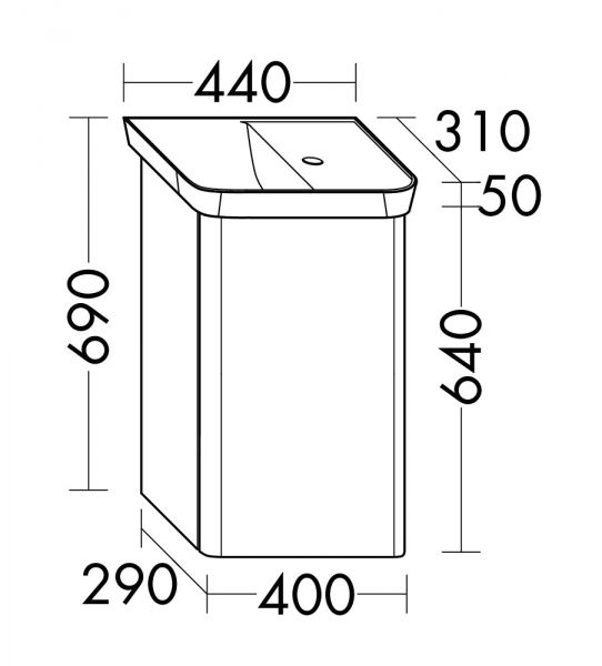 Burgbad Iveo Gästebad Mineralguss-Handwaschbecken mit Unterschrank, LED-Beleuchtung, 1 Tür, 44x31cm SFGX044LF2833C0001G0169