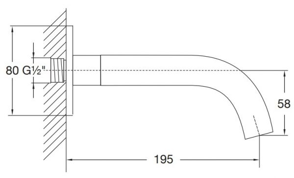 Steinberg Serie 100 Wand-Auslauf für Waschtisch oder Wanne, Ausladung 195mm