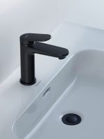 Vorschau: Duravit Wave Einhebel-Waschtischarmatur M mit Zugstangen-Ablaufgarnitur, schwarz matt WA1020001046