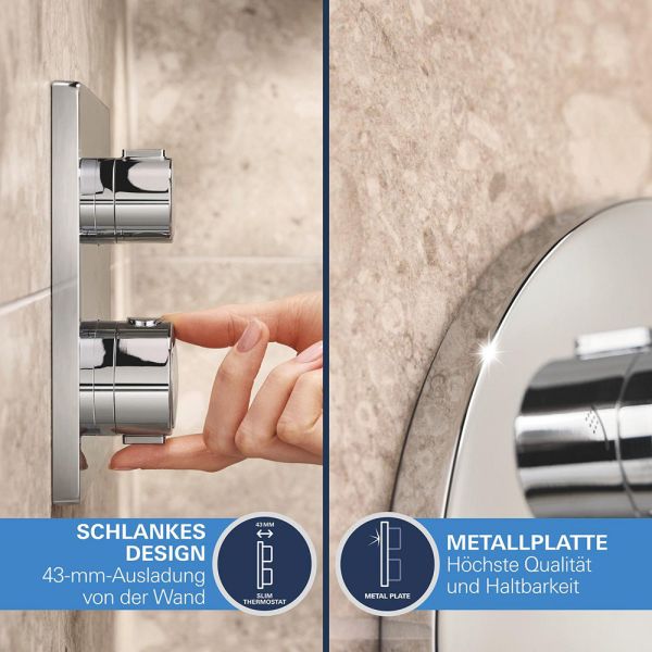 Grohe Precision Duschsystem rund mit Thermostat, Vitalio Comfort Kopfbrause 25cm, chrom