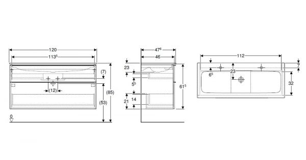 Geberit iCon Set Slim Waschtisch mit Waschtischunterschrank mit 2 Auszügen Breite 120cm