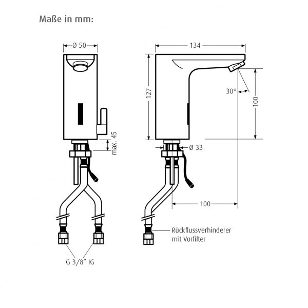 WimTec SMART HDM 9 V Berührungslose Waschtischarmatur mit Mischer für Batteriebetrieb, chrom