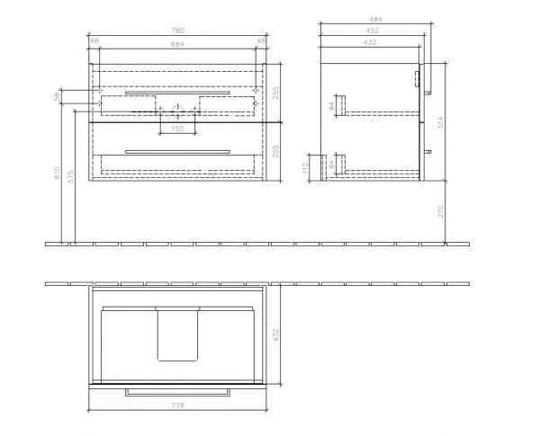 Villeroy&Boch Avento Waschtischunterschrank mit 2 Auszügen, Breite 78cm, Technische Beschreibung