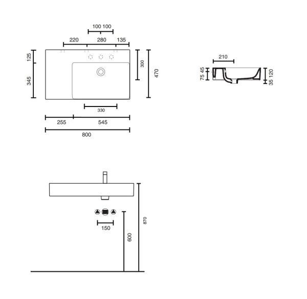 Catalano New Premium 80 Waschtisch Becken rechts, Ablage links, 80x47cm, weiß CATAglaze 80DVPN