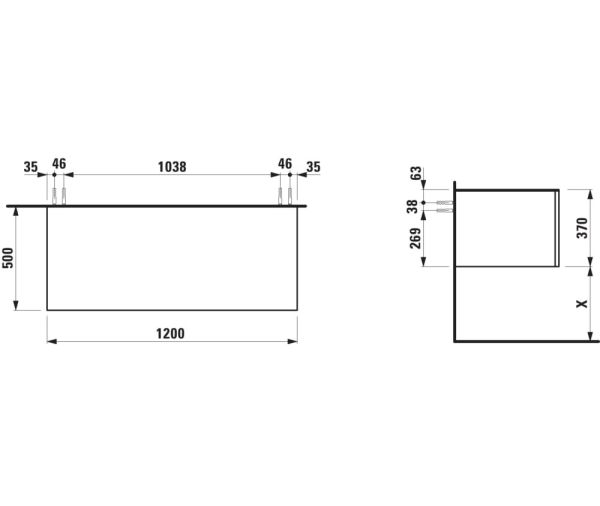 Laufen IL BAGNO ALESSI One Schubladenelement 1200, ohne Ausschnitt, Top Marrone Naturale