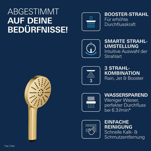 Grohe Vitalio Joy+ 120 Handbrause 6,3 l/min, 3 Strahlarten, cool sunrise gebürstet