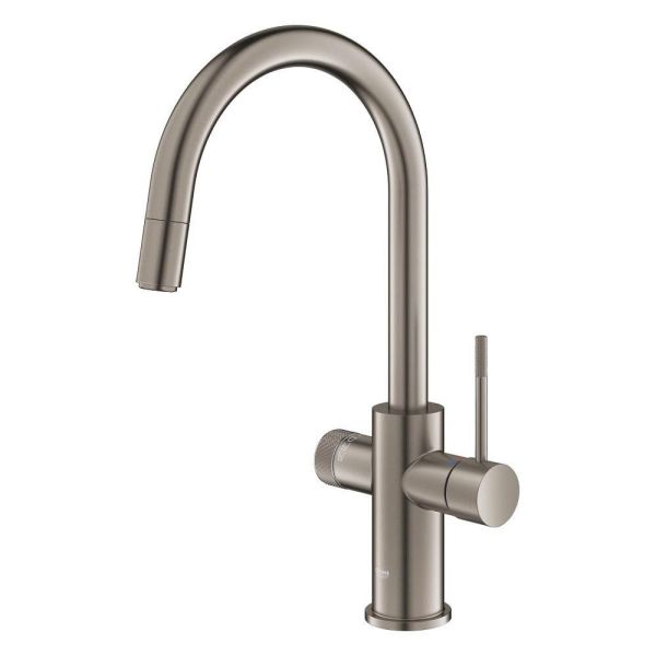 Grohe Blue 2.0 5-in-1-Armatur, C-Auslauf, ausziehbar, hard graphite gebürstet