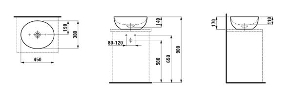 Laufen IL BAGNO ALESSI Waschtisch-Schale, 45x38cm, techn. Zeichnung