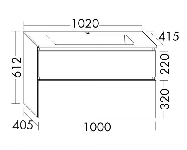 Burgbad Lin20 Mineralguss-Waschtisch mit Waschtischunterschrank, 2 Auszüge, wandhängend, 102x41,5cm SGHR102