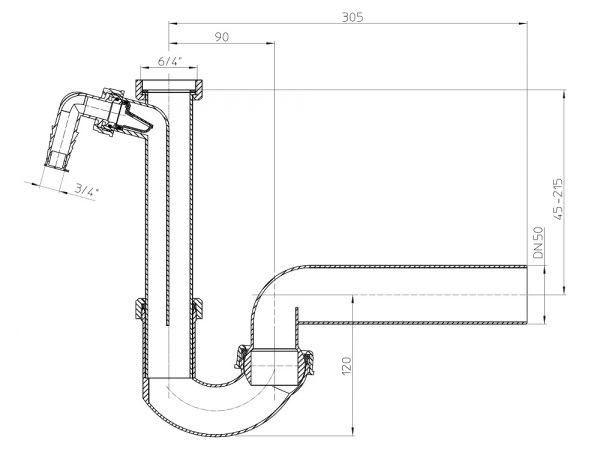 HL Siphon DN50x6/4" mit Kugelgelenk und Waschgeräte-Anschluss HL100/50