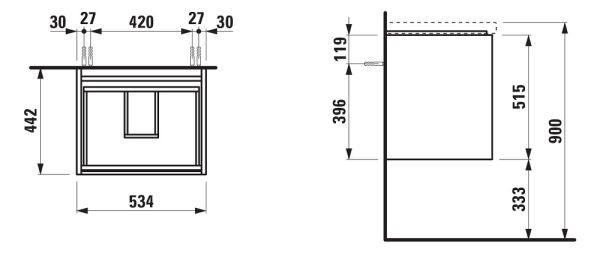 Laufen Lani Waschtischunterbau mit 2 Auszügen, passend zu Möbelwaschtisch 53,5cm, H4035221122601