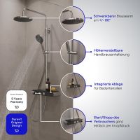 Vorschau: Duravit ShowerSystem Duschsystem mit höhenverstellbarer Regendusche, Thermostat, Ablage, chrom/schw