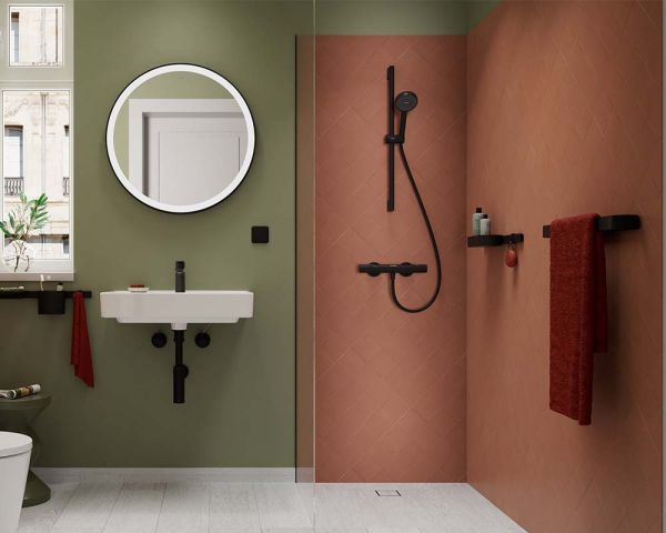 hansgrohe Activera S Duschset 95 1jet EcoSmart mit Duschstange 65cm, schwarz matt
