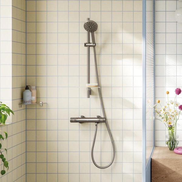 Grohe Vitalio Joy+ 120 Brausestangen-Set, Handbrause 3-strahlig, hard graphite gebürstet 134866AL00