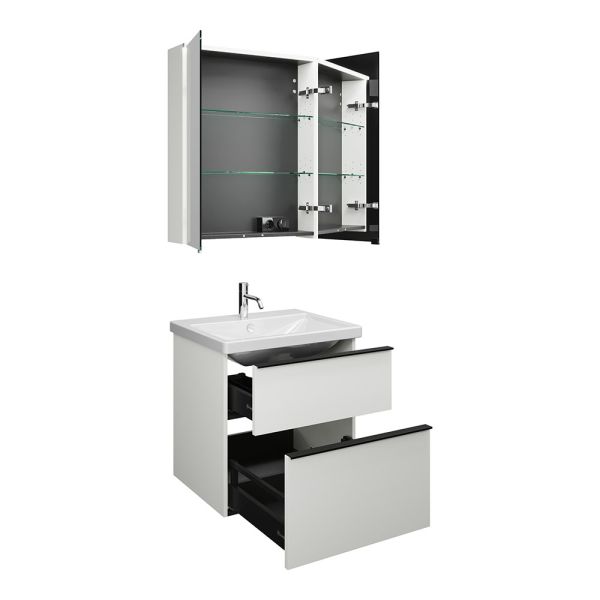 Burgbad Eqio Badmöbel-Set 65cm, Spiegelschrank, Keramik-Waschtisch & Unterschrank