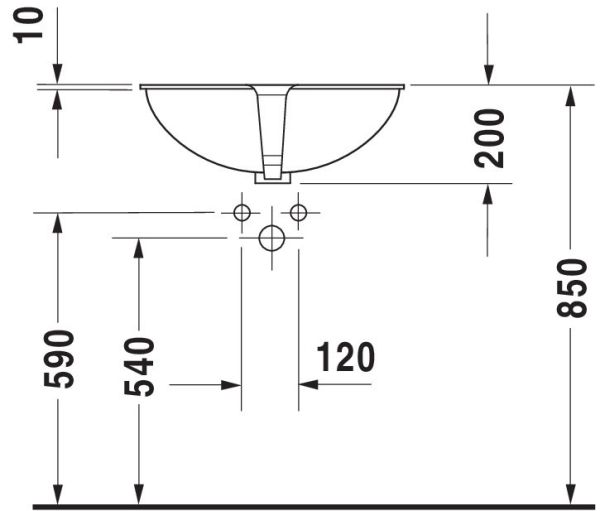 Duravit Universal Unterbauwaschtisch oval 51x37,5cm, mit Überlauf, ohne Hahnloch, weiß 0466510000