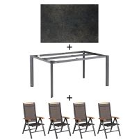 KETTLER EDGE | MEMPHIS Gartenmöbel-Set, Tisch 160x95cm mit 4x Multipositionssessel, anthrazit/teak